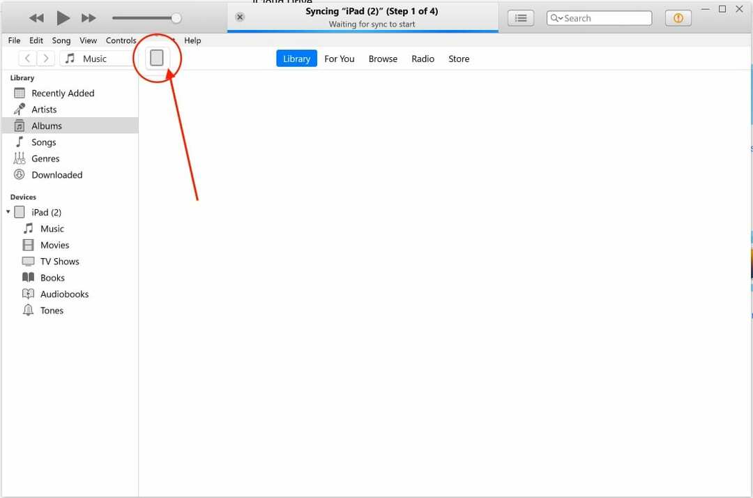 הקש על לוגו אייפד ב-iTunes