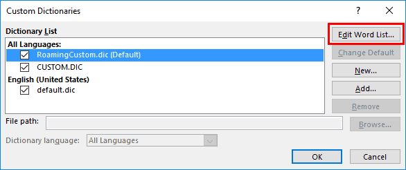 Word 2016 ปุ่มแก้ไขรายการคำ