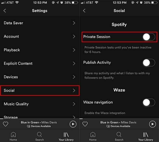 Spotify iOS – Privat økt