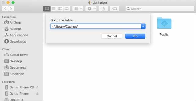 انتقل إلى مجلد Library Caches في Finder