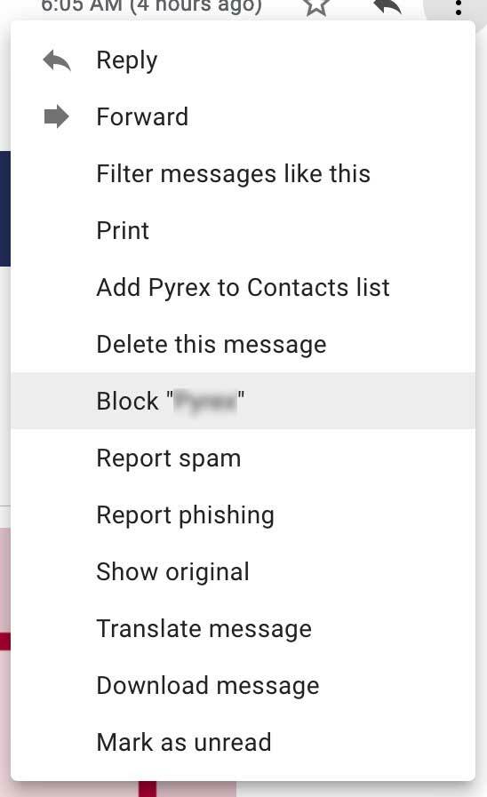 Opțiunea de blocare a expeditorului folosind site-ul web Gmail