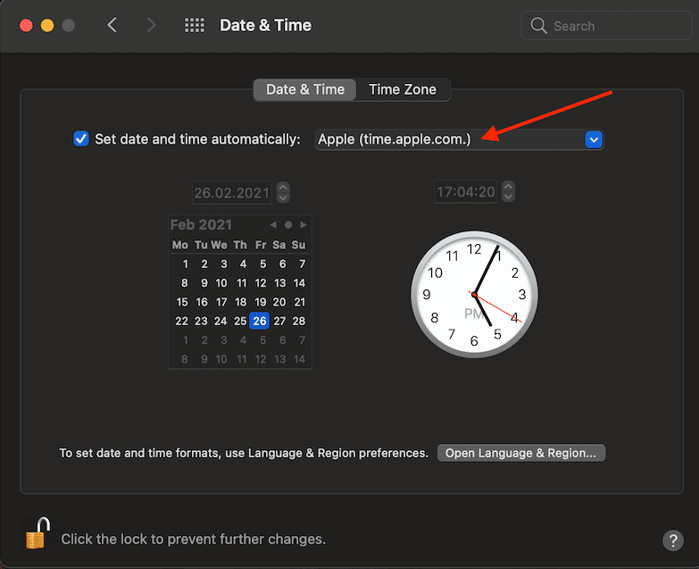 Macbook Automātiski iestatiet datumu un laiku