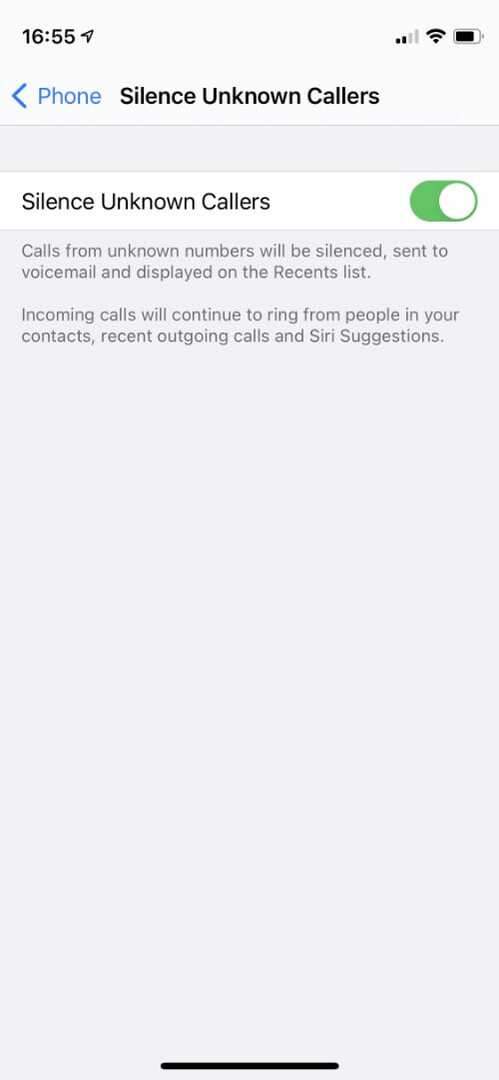 Опция за заглушаване на неизвестни обаждащи се на iPhone