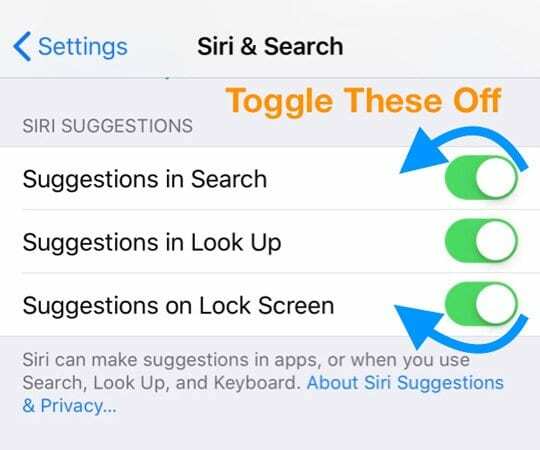 सिरी सुझावों को बंद करें iOS 12