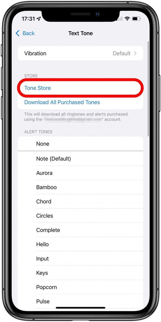 Du kan også scrolle op og vælge at købe en ny tone fra Tone Store, hvis du ikke kan lide nogen af ​​de gratis listede toner.
