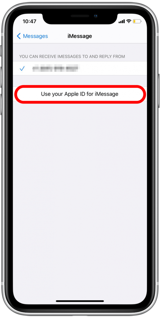 iMessage त्रुटि को ठीक करने के लिए संदेशों के लिए अपनी Apple ID का उपयोग करें पर टैप करें