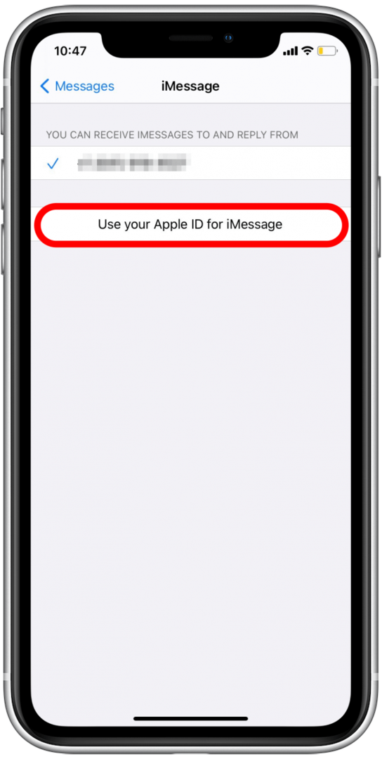 Pieskarieties vienumam Lietot jūsu Apple ID ziņojumiem, lai labotu iMessage kļūdu