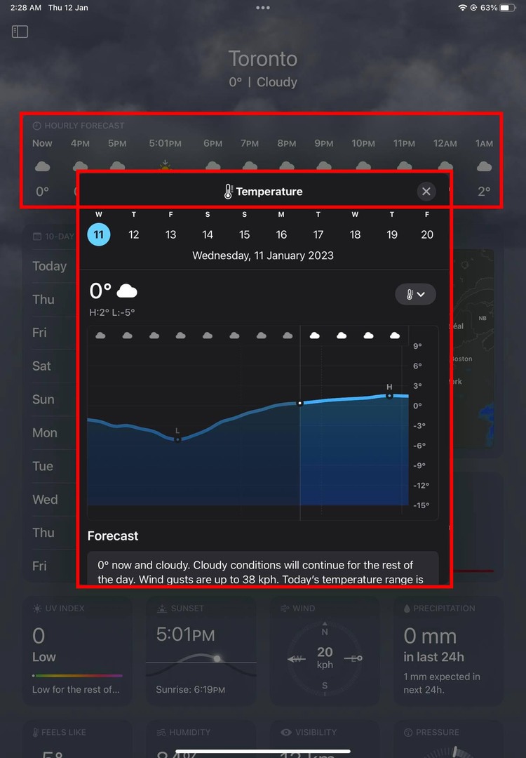 Pronóstico por horas Aplicación meteorológica de Apple