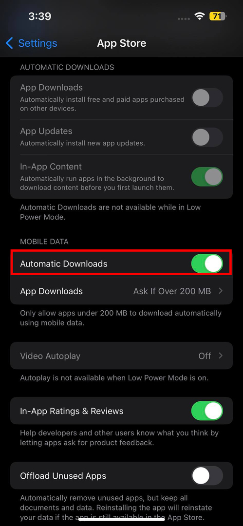 App Store automātiskās lejupielādes