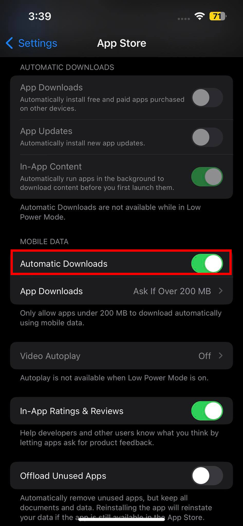 App Store automatiske downloads