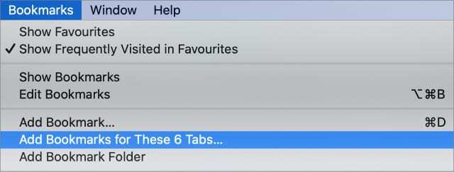 Voeg bladwijzers toe voor meerdere tabbladen in Mac Safari
