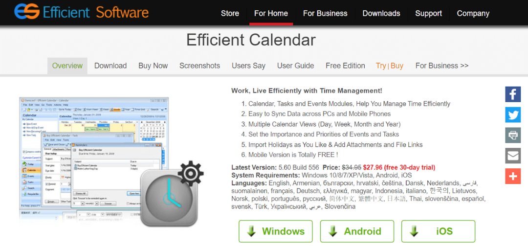 Software di calendario efficiente per Windows 