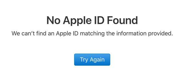 Apple-ის შემოწმების ხელსაწყოში Apple ID ვერ მოიძებნა