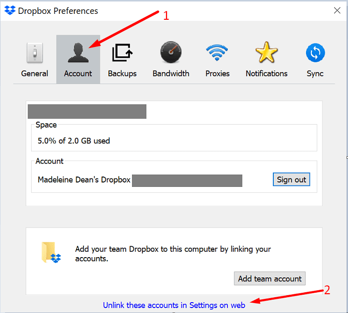 Dropbox hebt die Kontoverbindung auf