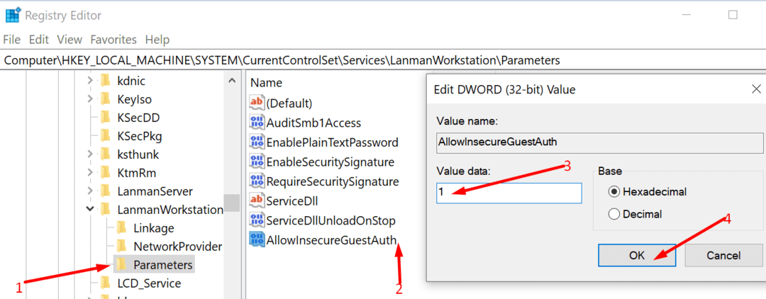 Lanman-Workstation-Registrierungseditor