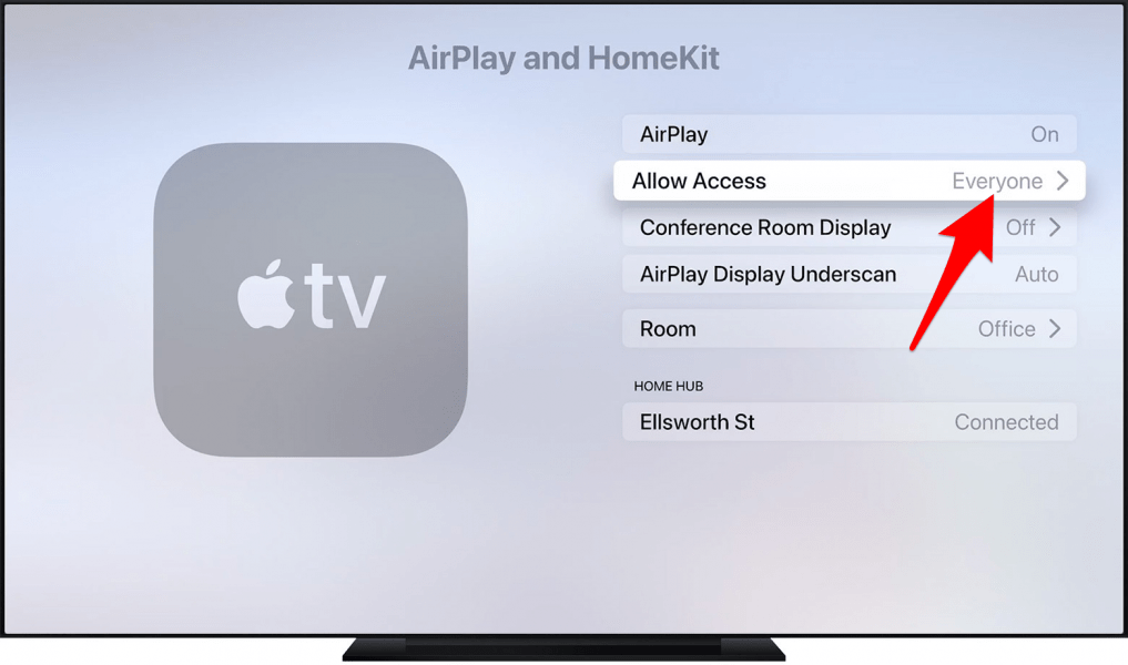 Fotografie z podpory Apple – nastavenia Apple TV AirPlay