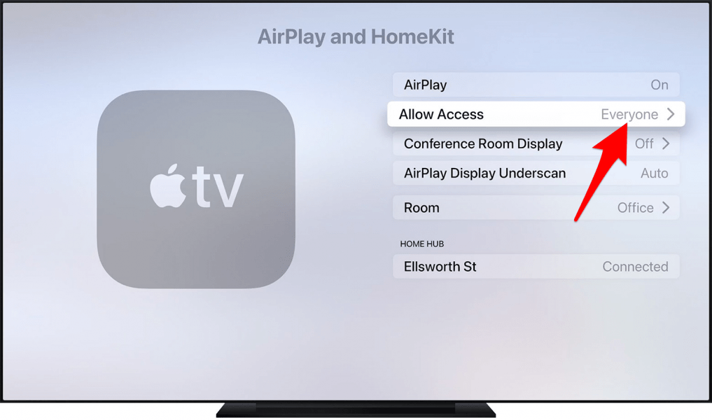 Fotografija iz podpore Apple - nastavitve Apple TV AirPlay