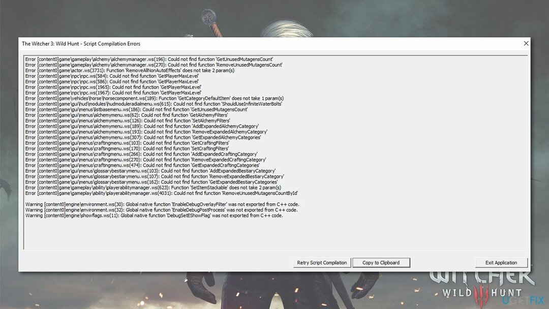 Kā labot skripta kompilācijas kļūdu programmā Witcher 3?
