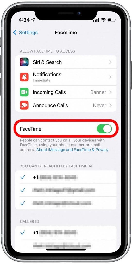 Napauta FaceTime-kytkintä sammuttaaksesi sen ja napauta sitä uudelleen kytkeäksesi sen takaisin päälle.
