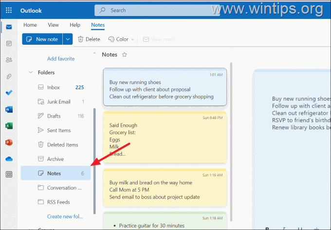 Accesați Sticky Notes în Outlook pentru Web