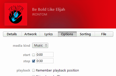 iTunes 12 Nastavení zastavení skladby