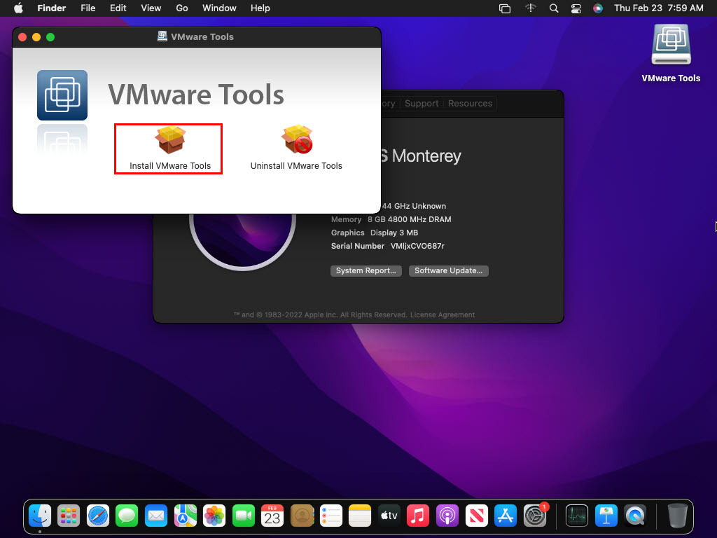 So installieren Sie VMware Tools macOS über die VMware Toolbar