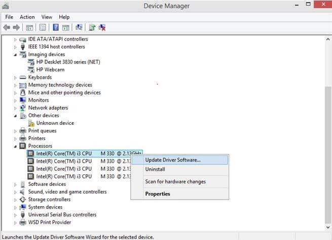 Faites un clic droit sur le processeur que vous utilisez et cliquez sur Mettre à jour le logiciel du pilote