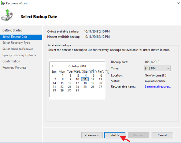 फ़ोल्डर फ़ाइलों को पुनर्स्थापित करें सर्वर 2012