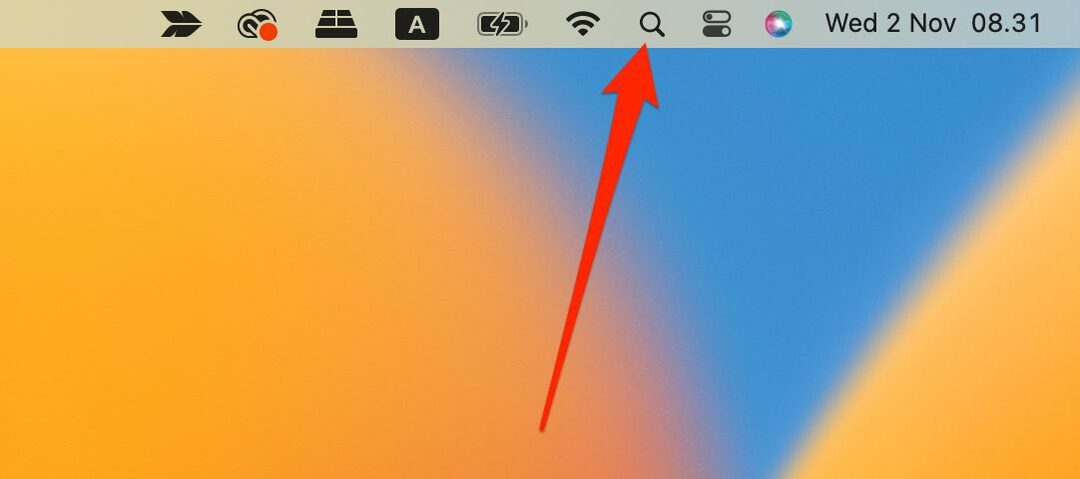 Screenshot, der das Spotlight-Symbol auf einem Mac zeigt