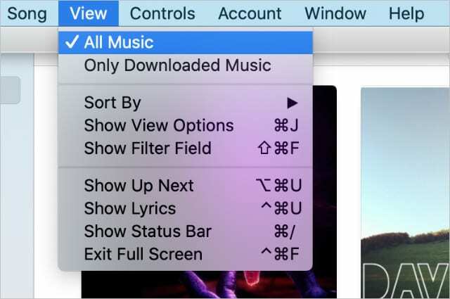 Az Összes zene megtekintése lehetőség Mac rendszeren