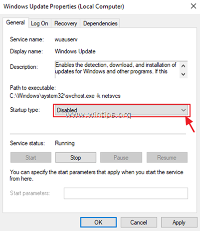 disabilitare il servizio di aggiornamento di Windows