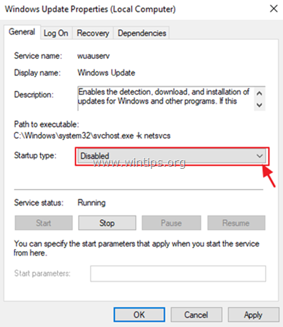 ปิดการใช้งาน windows update service