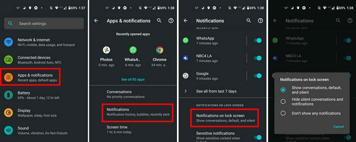 Ecran de blocare a notificărilor Android