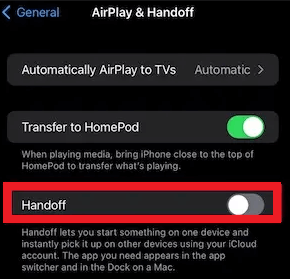 Airplay & Handoff a folytatáshoz és az átadás kikapcsolásához