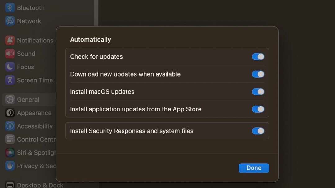 Turvalisuse kiirreageerimise lüliti macOS-i ekraanipilt
