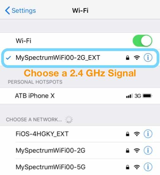 בחר רשת WiFi 2.4 GHz