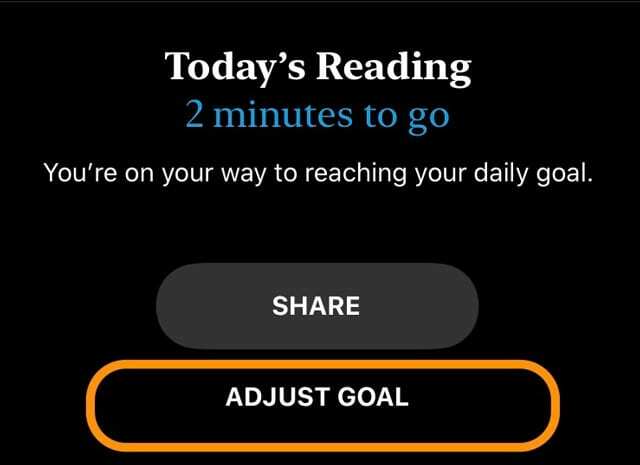 koreguokite skaitymo tikslą Apple Books iOS 13 ir iPadOS