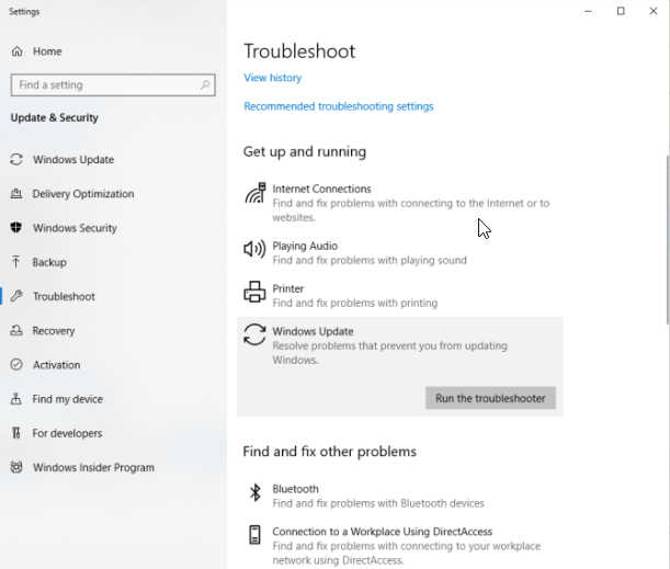 Windows Update Esegui lo strumento di risoluzione dei problemi