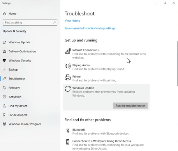 Esegui lo strumento di risoluzione dei problemi