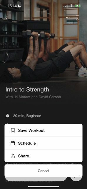 Capture d'écran montrant l'icône de calendrier dans Nike Training Club