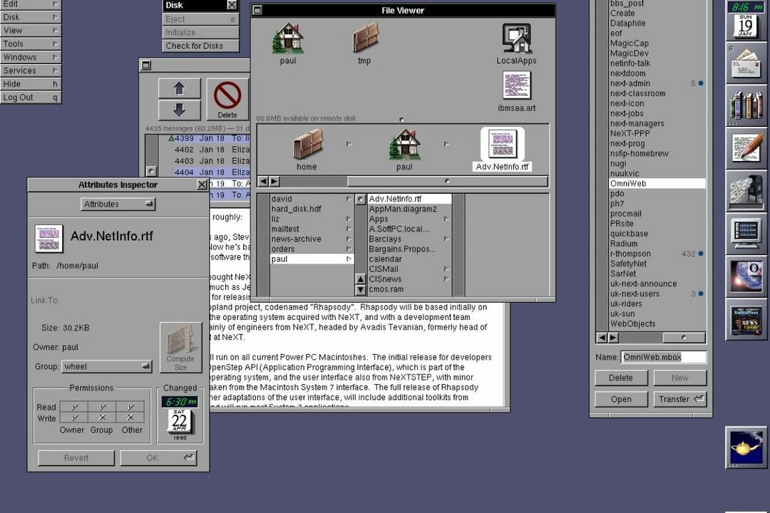 צילום מסך של מערכת ההפעלה NeXTSTEP