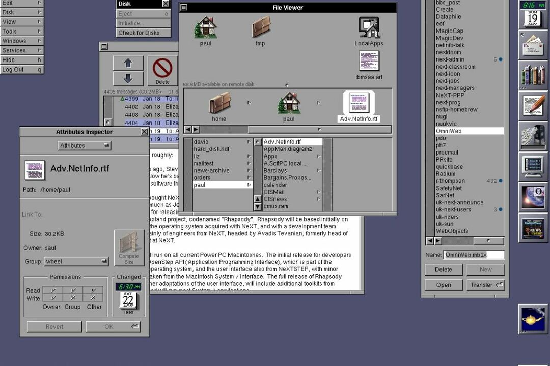 ภาพหน้าจอของระบบปฏิบัติการ NeXTSTEP