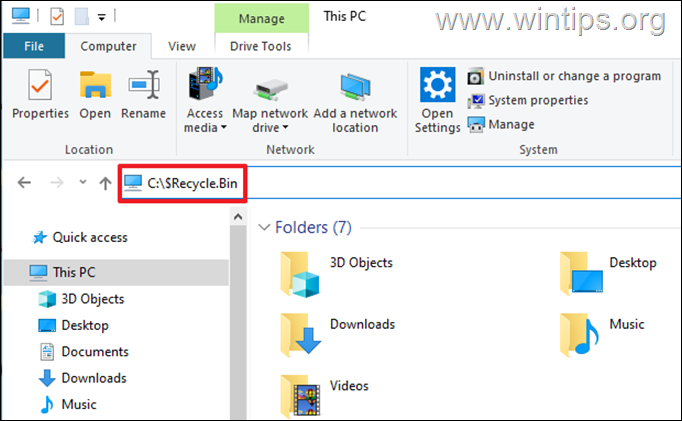 წვდომა Recycle Bin-დან Fle Explorer-დან