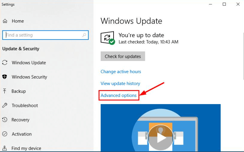 Erweiterte Optionen für Windows-Updates.