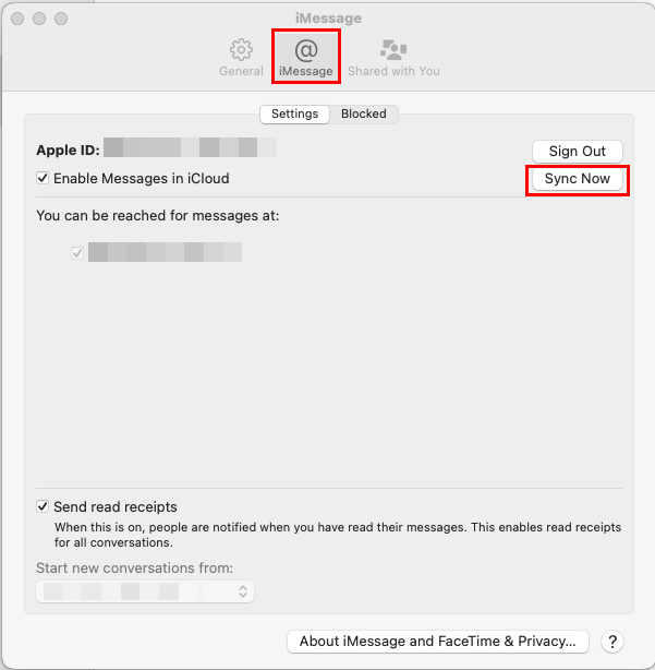 Synkronoi iMessage macOS: stä