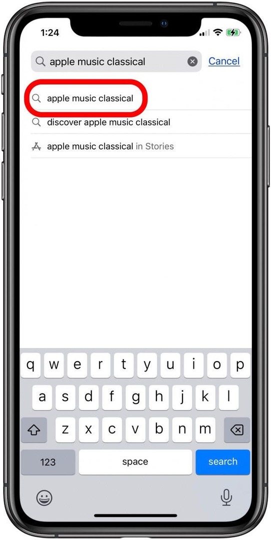 do vyhľadávacieho poľa zadajte klasickú hudbu od Apple