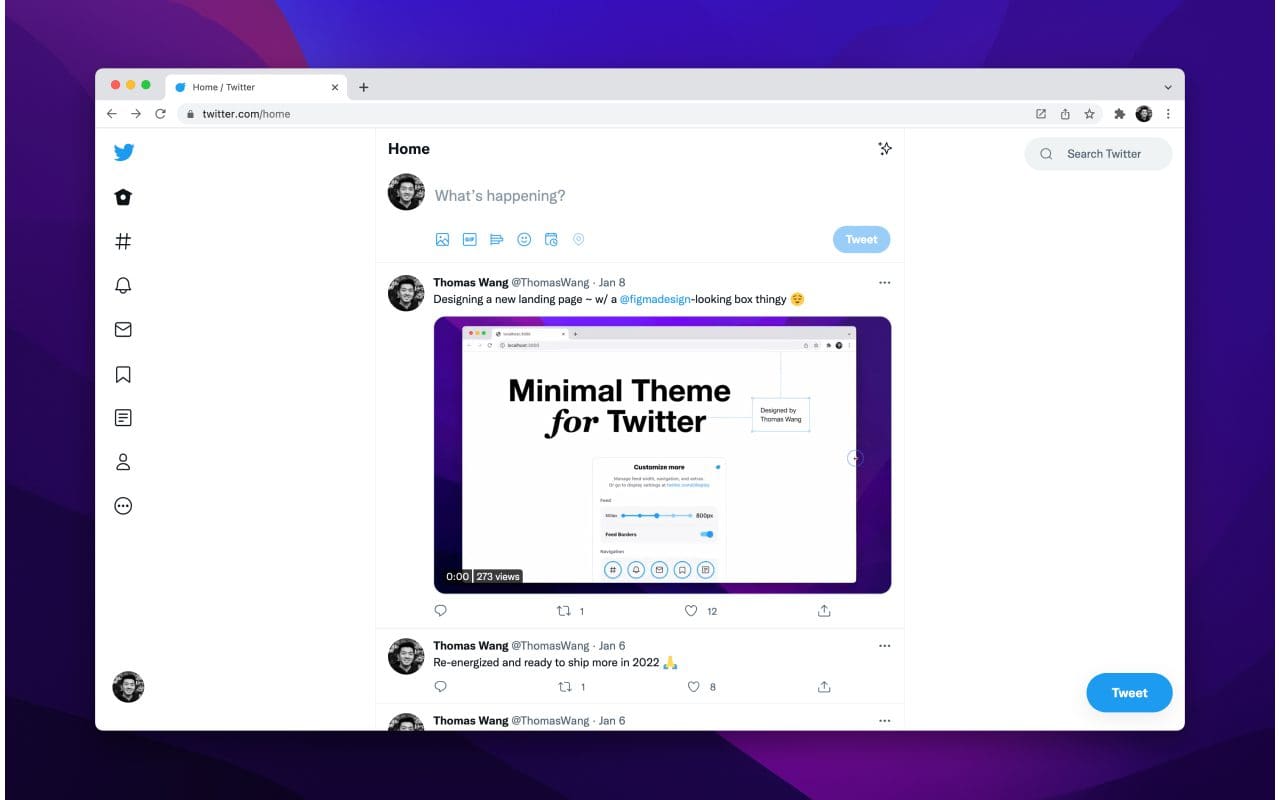 Kuinka asentaa Chrome-laajennukset manuaalisesti Minimaalinen teema Twitterille