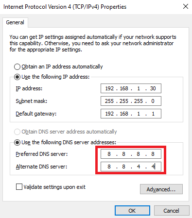 Установите предпочтительный DNS-сервер