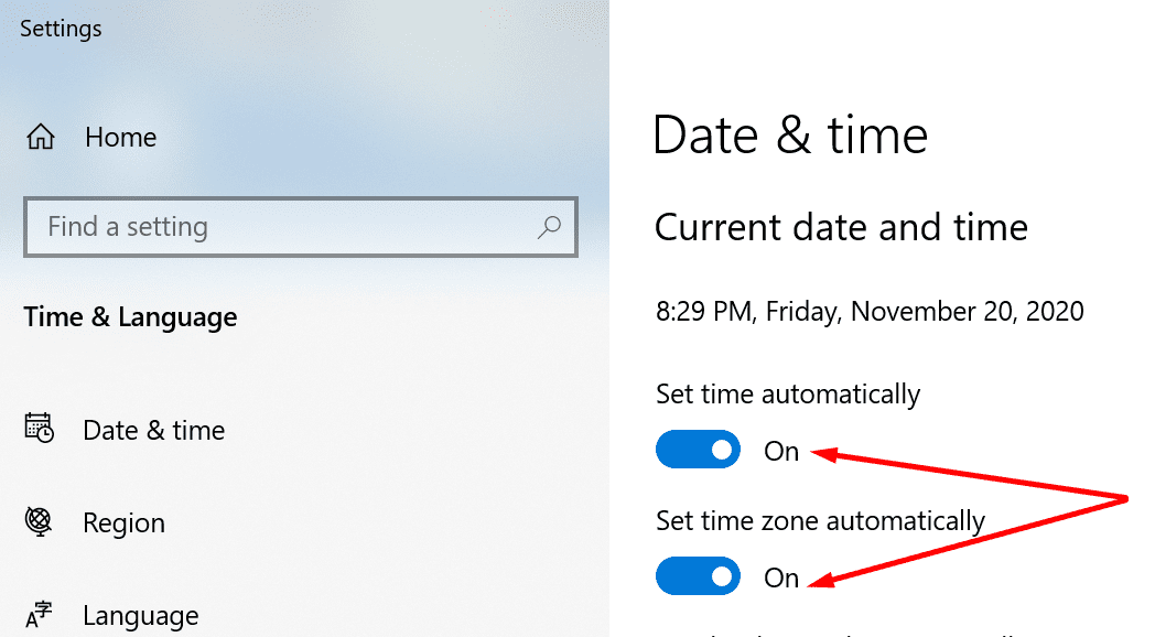 ustaw datę i godzinę automatycznie windows 10