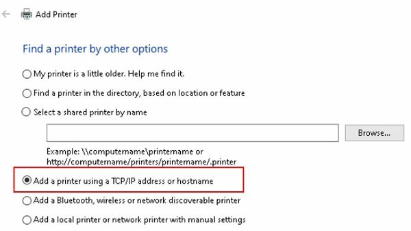 füge-einen-Drucker-mit-einer-TPC-IP-Adresse-oder-Hostnamen hinzu